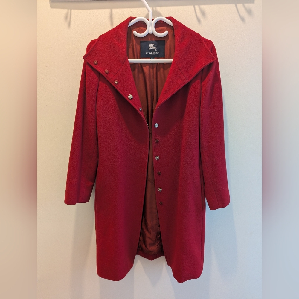 Burberry Red Coat with Button Accents